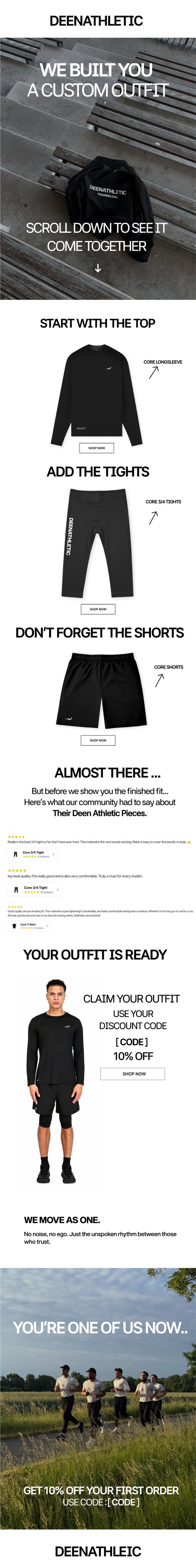 Deenathletic custom outfit email